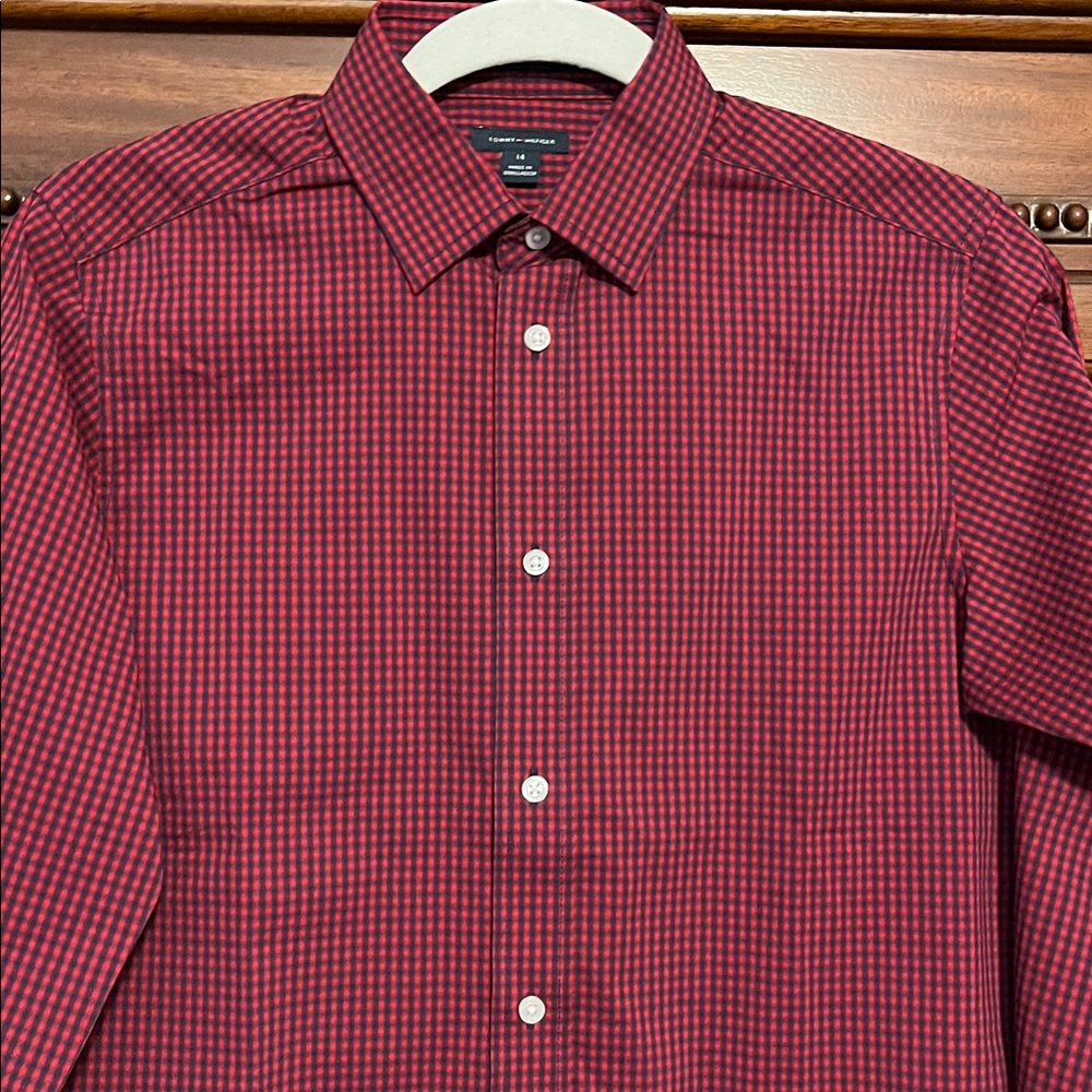 Tommy Hilfiger Boy’s Deep Red and Navy Plaid Shirt